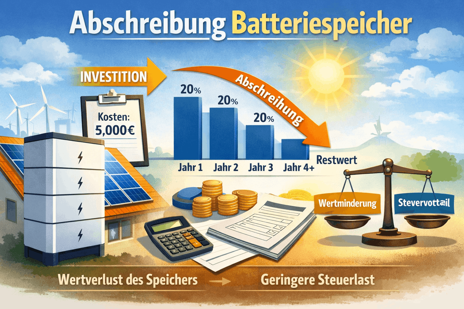 Abschreibung Batteriespeicher (BESS) Rechner & Steuervorteile Bild 1